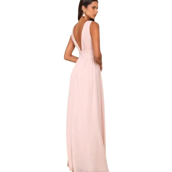 Lulus Women's Heavenly Hues‎ Blush Maxi Dress V-Neck Pleated Size L #2 - Picture 2 of 7